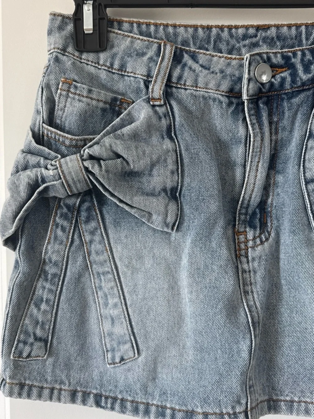 ME Makeover Essentials Faded Blue Denim Mini Skirt with Side Bows